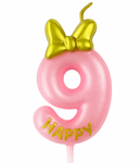 Birthday Candle Number "9" – Pink Glitter with Bow