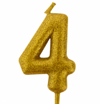 Goldene Geburtstagskerze "4" mit Glitter