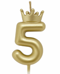 Gold birthday candle – Number 5 with a crown