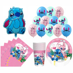 Geburtstagsset Stitch Angel Luftballons, Teller, Tassen, Servietten
