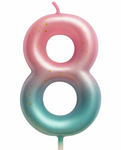 Geburtstagskerze Nummer "8" - rosa und mint mit Ombre-Effekt