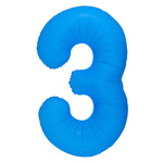 Folienballon Nummer "3" Blau Neon (100cm.)