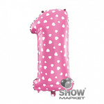 Balloon Foil Number "1" Pink with Hearts (100cm.)