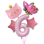 Pink 6' Geburtstagsballon-Set - Katze, Schmetterling, Sterne