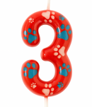 Weihnachtskerze rot mit Pfoten (Psi Patrol) - numeral"3"
