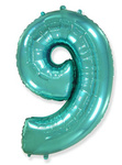Folienballon Nummer "9" Flexmetal, Türkis (100cm).)