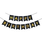 Girlanda papierowa Happy Birthday – czarna z złotym napisem