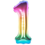 Folienballon Nummer "1" Regenbogen (100cm).)