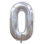 Folienballon Nummer "0" Silber Holo (100cm.)