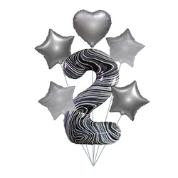 Marmor 2" Ballon Set - Silberne Sterne und Herzen