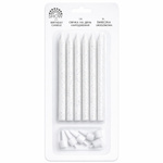 Świeczki urodzinowe białe z brokatem podstawki 6 szt.