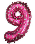 Ballon Nummer "9" Rosa mit Herzen (40cm)