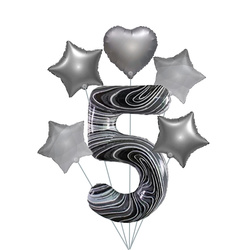 Marmor 5" Ballon Set - Silberne Sterne und Herzen