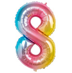 Folienballon Nummer "8" Regenbogen (100cm).)