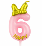 Birthday Candle Number "6" – Pink Glitter with Bow