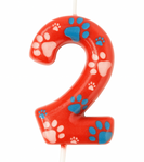 Weihnachtskerze rot mit Pfoten (Psi Patrol) - numeral"2"