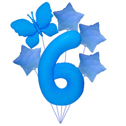 "Luftballon-Set "Blau mit Schmetterling - ideal für 6 Personen. geburtstag