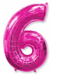 Folienballon Nummer "6" Flexmetal, Himbeere (100cm).)
