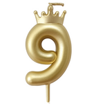 Gold birthday candle – Number 9 with a crown