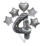 Marmor 4" Ballon Set - Silberne Sterne und Herzen