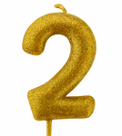 Goldene Geburtstagskerze "2" mit Glitter
