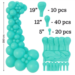 Set von dekorativen Ballons Farbe Aquamarin 70 Stück