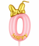 Birthday Candle Number "0" – Pink Glitter with Bow