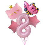Pink 8' Geburtstagsballon-Set - Katze, Schmetterling, Sterne