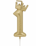 Gold birthday candle – Number 1 with a crown