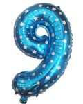 Ballon Nummer "9" Blau mit Sternen (40cm)