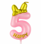 Birthday Candle Number "5" – Pink Glitter with Bow