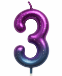 Geburtstagskerze Nummer "3" - lila und blau mit Glitter