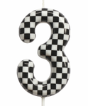 Geburtstagskerze Nummer '3' - Schachbrettmuster, Ethnie.