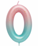 Geburtstagskerze Nummer "0" - rosa und mint mit Ombre-Effekt