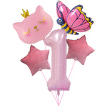 Geburtstagsballon-Set "Pink 1" - Kätzchen, Schmetterling, Sterne