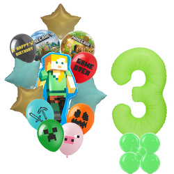 Ballon Set 3 Minecraft Pixels Folie und Gummi bedruckte Ballons