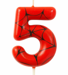 Birthday Candle Spider-Man ”5” – Red and Black with Web Design