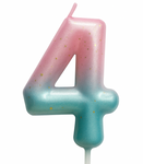 Geburtstagskerze Nummer "4" - rosa und mint mit Ombre-Effekt