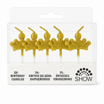 Goldene Geburtstagskerzen in Form von Kronen - 5 Stück.