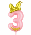 Birthday Candle Number "3" – Pink Glitter with Bow