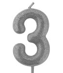 Silberne Geburtstagskerze in Form einer Zahl "3"