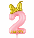 Birthday Candle Number "2" – Pink Glitter with Bow