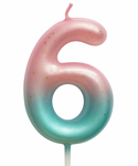 Geburtstagskerze Nummer "6" - rosa und mint mit Ombre-Effekt