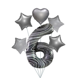 Marmor 6" Ballon Set - Silberne Sterne und Herzen