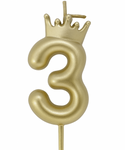 Gold birthday candle – Number 3 with a crown