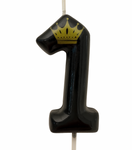 Birthday Candle Number "1" with Crown – Black
