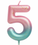 Geburtstagskerze Nummer "5" - rosa und mint mit Ombre-Effekt