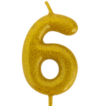 Goldene Geburtstagskerze "6" mit Glitter
