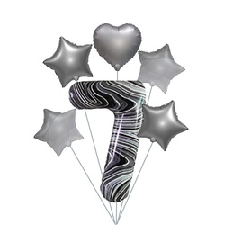 Marmor 7" Luftballon Set - Silberne Sterne und Herzen