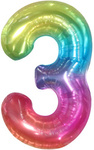 Folienballon Nummer "3" Regenbogen (100cm).)